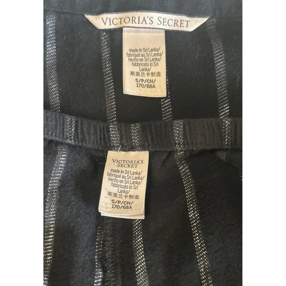 Victoria Secret  Sz S  Black Silver Striped Button Up Pajama Set Cotton Blend